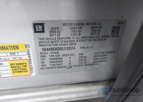 2015 Buick Enclave Premium z USA, uszkodzony, nr VIN 5GAKRCKD5FJ120574